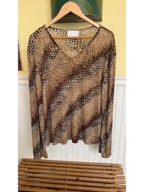 Vue Point Womens XL Brown Snake Print Long Sleeve Top 90% Polyester 10% Spandex